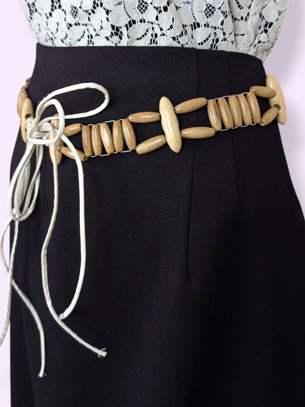 Bohemian Wood White Cord Tie Belt - Picture 4 of 5